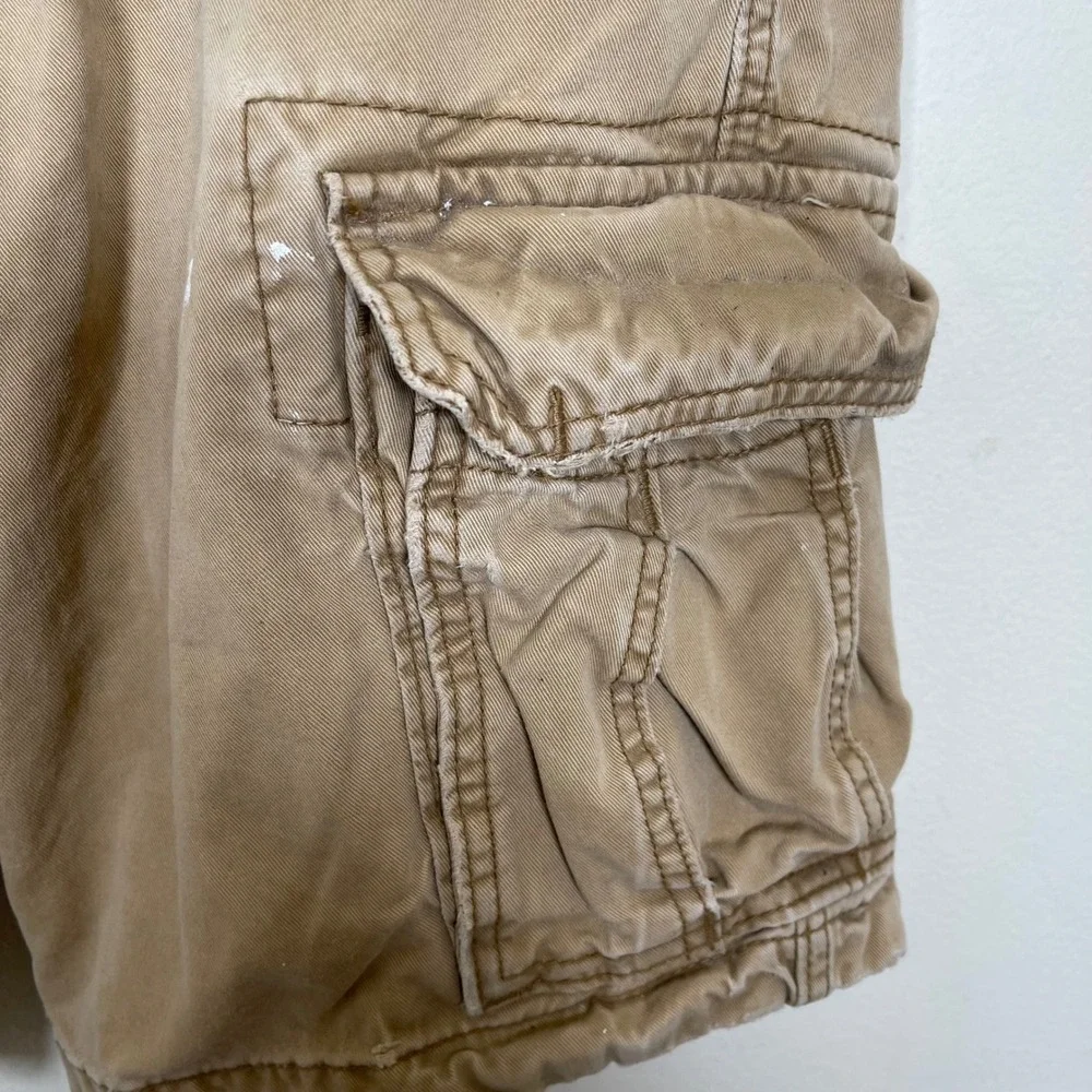 Vintage Hollister Mens Cargo Shorts 31 Khaki Button Fly Y2K Distressed Skater‎